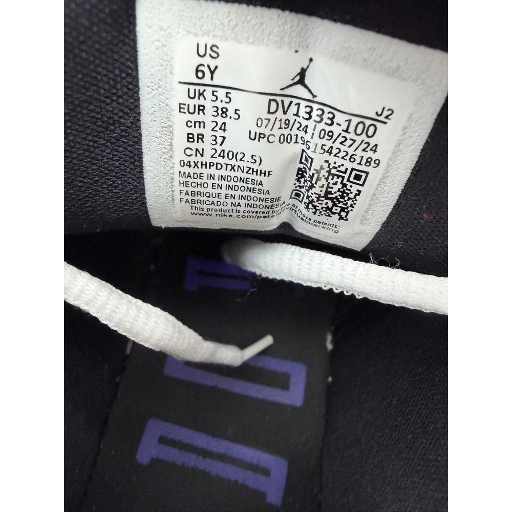 Air Jordan 1 Low Concord White Black Patent Leather DV1333-100 Kids 6Y
